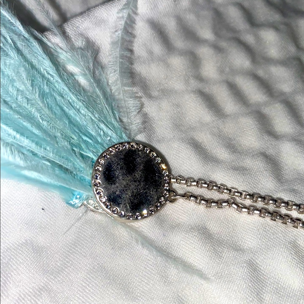 Mint silver double strand diamond feather necklace